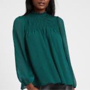 Smocked Peasant Style Long Sleeve Chiffon Top